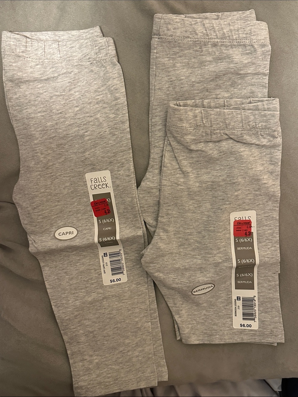 Falls Creek Girls' Light Gray Capri & Bermuda Leggings - 2-Pack